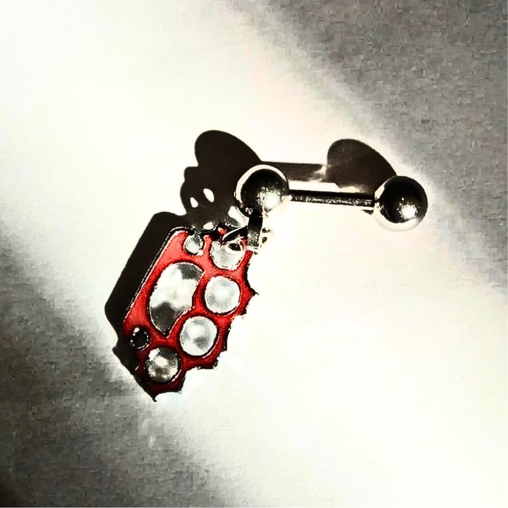 18 Gauge Helix Barbell With Red Brass Knuckles Dangle
